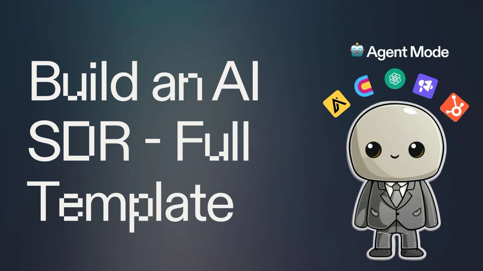 "Build an AI SDR" cover photo - AI character with Apollo.io, Clay, OpenAI, Smartlead, and HubSpot logos