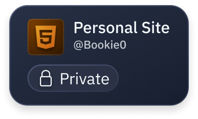 An example of the in-product messaging for a private Repl. The Repl 'Personal Site' by user Bookie0 has a private label with a lock icon.